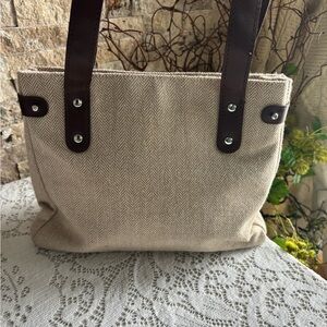 Stylish Cream and Brown Tote Bag with Modern Design
